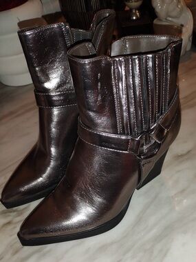 Metallic Silver Women's Ankle Booties - Sleek Pointed Toe